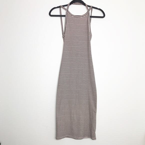 Silence + Noise Ivory Black Striped Stretch Harness Backless Night Out Dress M - Picture 15 of 16